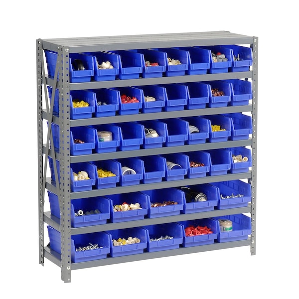 Global Industrial Steel Shelving with Total 42 4inH Plastic Shelf Bins Blue, 36x12x39-7 Shelves 603432BL - main
